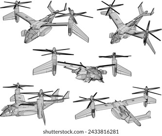 vector sketch illustration of advanced helicopter design with combat weapons 