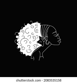 Vector sketch illustration of an African American woman on a black background