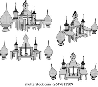 Vector sketch illustration of altar design for worship of gods and goddesses