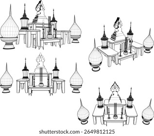 Vector sketch illustration of altar design for worship of gods and goddesses