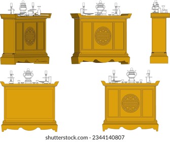 Vector sketch illustration of an altar table offering to ancestors