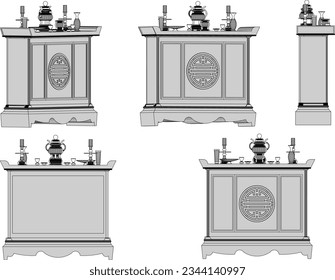 Vector sketch illustration of an altar table offering to ancestors