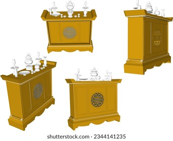 Vector sketch illustration of an altar table offering to ancestors