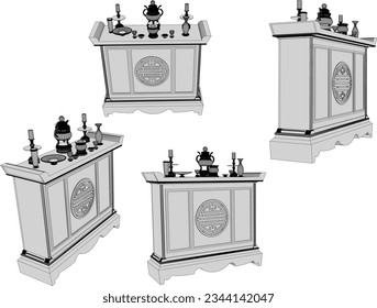 Vector sketch illustration of an altar table offering to ancestors