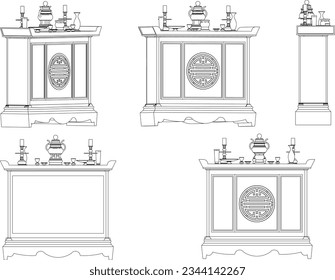 Vector sketch illustration of an altar table offering to ancestors