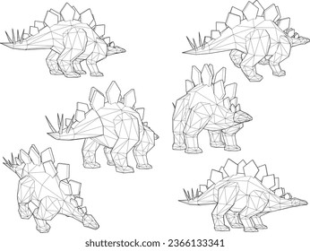 Vector sketch illustration of ancient creatures, prehistoric dinosaur animals