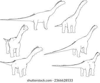 Vector sketch illustration of ancient creatures, prehistoric dinosaur animals