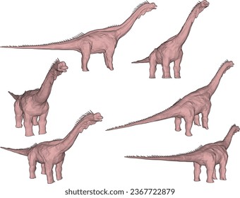 Vector sketch illustration of ancient creatures, prehistoric dinosaur animals