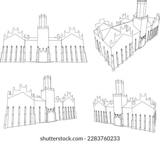 Esbozo vectorial ilustración del antiguo castillo real con torres