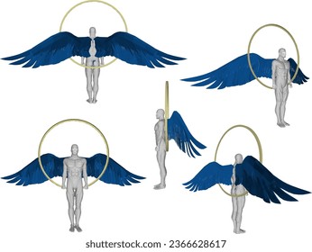 Vector sketch illustration of angel statue design with wings and ring of death
