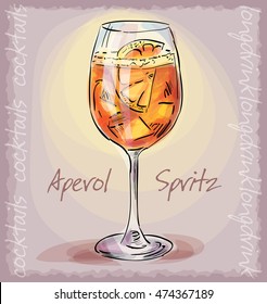 ilustração vetorial esboço de cocktail aperol spritz