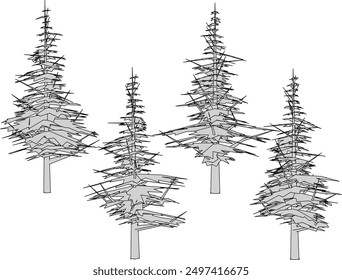 Vector sketch illustration artistic unique pine tree plant silhouette design