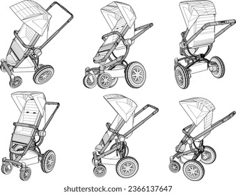 Vector sketch illustration of baby stroller design for traveling