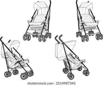 Vector sketch illustration of a baby stroller design for taking a trip to the park