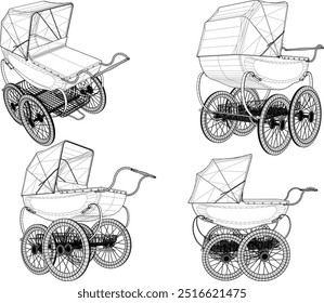 Vector sketch illustration of a baby stroller design for taking a trip to the park