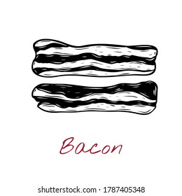 Vector sketch illustration of bacon drawing isolated on white. Engraved style. natural business. Vintage, retro object for menu, label, recipe, product packaging