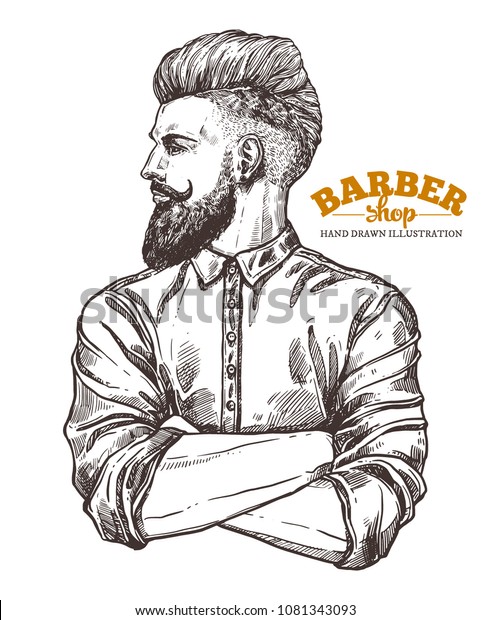 バーバーショッパーのベクター画像スケッチイラスト 流行の髪型をした
