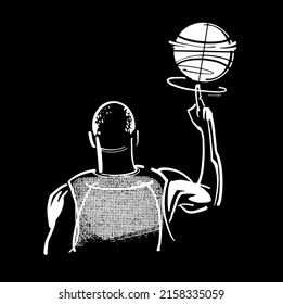 vector sketch  illustration of the basketball player with basketball in his hands