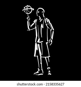 vector sketch  illustration of the basketball player with basketball in his hands