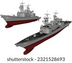 Vector sketch illustration of a battleship full of weapons