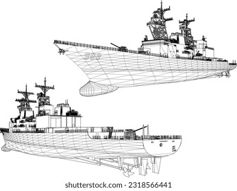 Dibujo vectorial de un acorazado lleno de armas