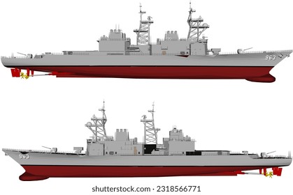 Vector sketch illustration of a battleship full of weapons
