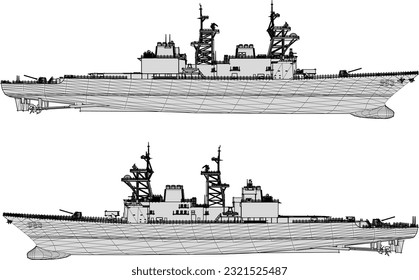 Dibujo vectorial de un acorazado lleno de armas