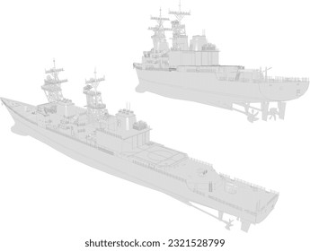 Dibujo vectorial de un acorazado lleno de armas