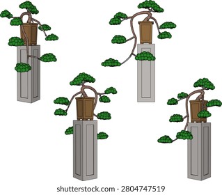 Vector sketch illustration of beautiful mini bonsai ornamental plant design in a pot for flower beauty competition hobby