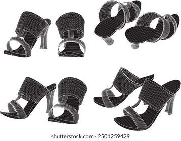 Vector sketch illustration of beautiful unique design of women's fashion sandals, slipper models for certain events