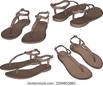 Vector sketch illustration of beautiful unique women's fashion sandal design for models 