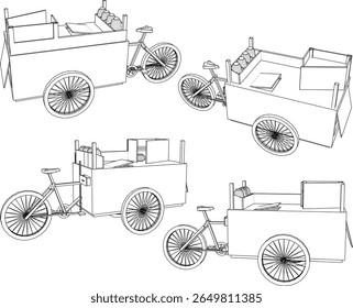 vector sketch illustration of bicycle wheel design for portable roadside sales 