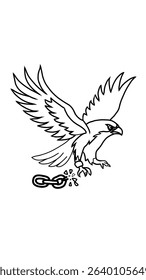 Vector sketch illustration of a bird flying and breaking the chains, symbolizing freedom. 