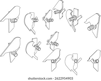 Ilustração de esboço vetorial de um projeto de cabide de casaco em forma de pássaro para pendurar roupas