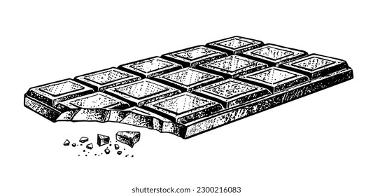 Vector sketch illustration of bitten Chocolate bar. Vintage style drawing.