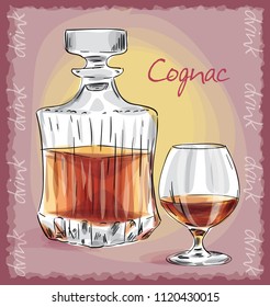 vector sketch illustration of bottle with cognac