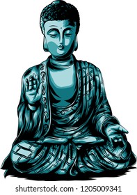 Vector sketch illustration with buddha. Drawing by hand. Boho style. Use for posters, postcards, print for t-shirt, tattoo.