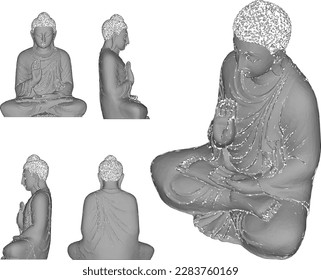 Vector sketch illustration of Buddha statue sitting cross-legged in meditation