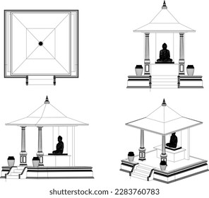 Vector sketch illustration of Buddhist worship temple