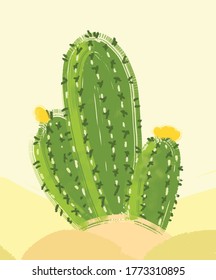 vector sketch illustration of cactuses in  the Sunny desert with flowers hand draw