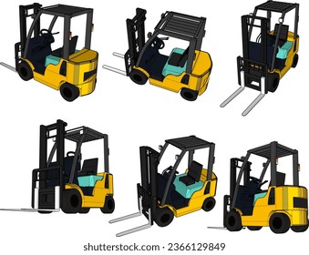 Dibujo vectorial de diseño de coches, elevador de horquilla de equipo pesado para artículos de elevación