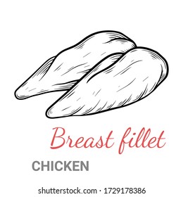 Vector sketch illustration of  Chicken breast, fresh farming product drawing. Engraved style, ink. Poultry natural business. object for menu, label, recipe, product packaging