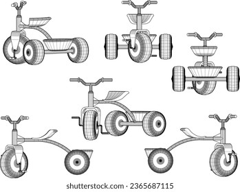 Vector sketch illustration of children's toy tricycle design