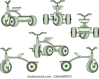 Vector sketch illustration of children's toy tricycle design