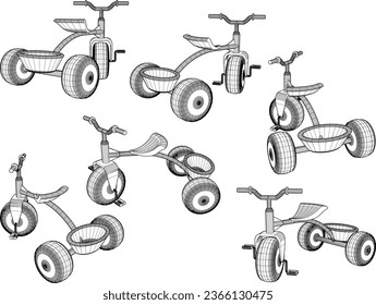 Vector sketch illustration of children's toy tricycle design