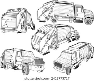 Vector sketch illustration of city garbage collection truck car design