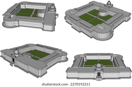 Vector sketch illustration of a classic ancient palace complex