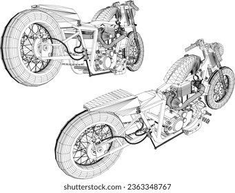 Vector sketch illustration of classic old retro racing bike design for racer collection stash