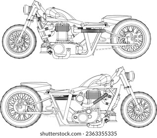 Vector sketch illustration of classic old retro racing bike design for racer collection stash