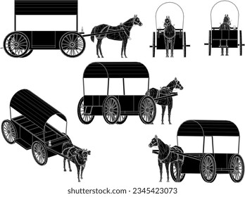 Vector sketch illustration of classic vintage old horse cart design for transportation